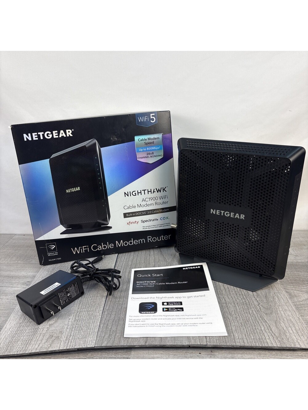 NETGEAR Nighthawk AC1900 WiFi Cable Modem Router Combo (Model C7000).